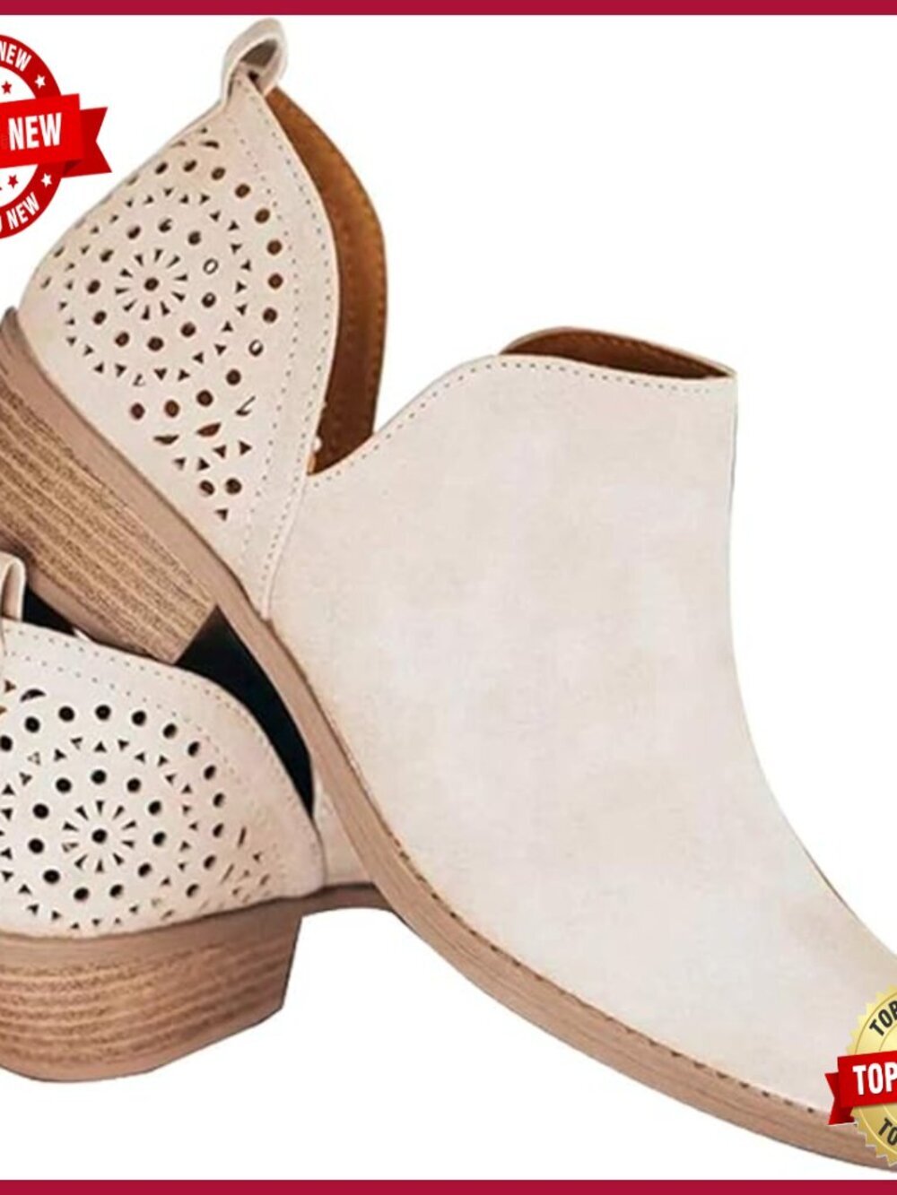 Chunky Block Heel Ankle Booties Slip On Western Cut Out Shoes